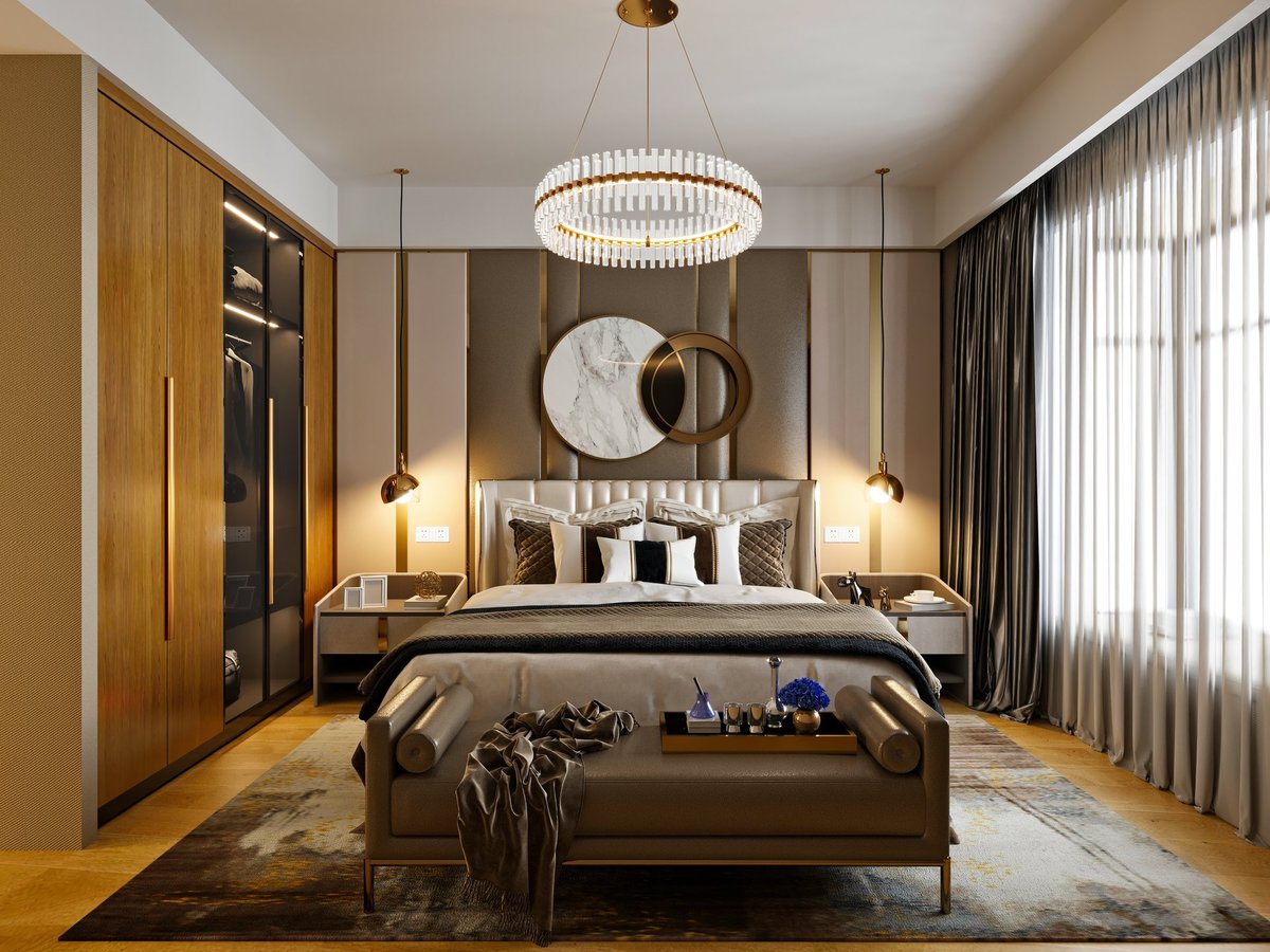 Luxury hotel-standard serviced apartment bedroom with elegant bedding
